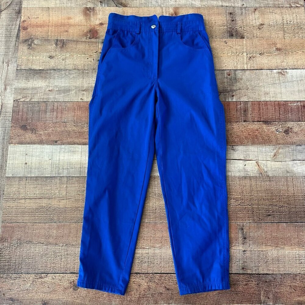 Eileen Women's Vintage Royal Blue Paperbag Straight Leg Pants -9/10